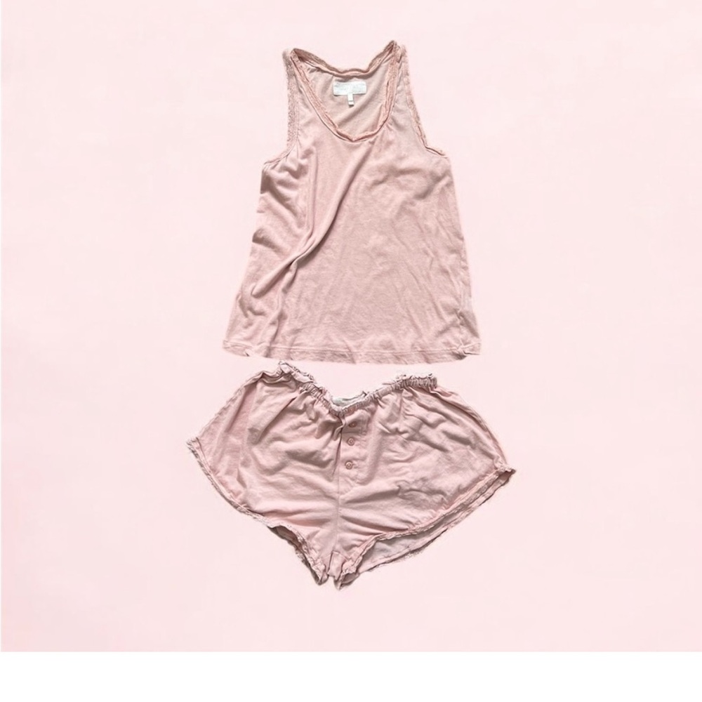 THE GREAT. Pink Pajama Set in Soft Satin